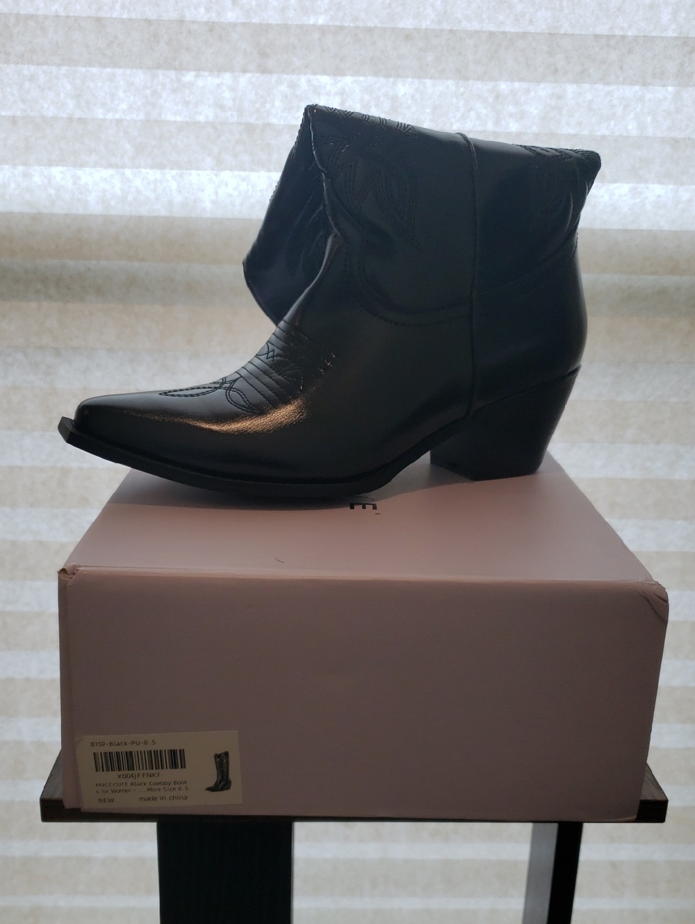 Pointed Black Ankle Heeled Western Boot